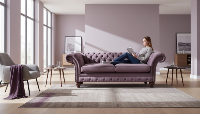 Chesterfield Lilac Sofa 3 Seater Living Room Fabric Couch Upholstered Sofas