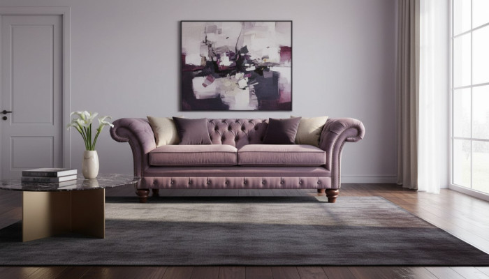 Chesterfield Lilac Sofa 3 Seater Living Room Fabric Couch Upholstered Sofas