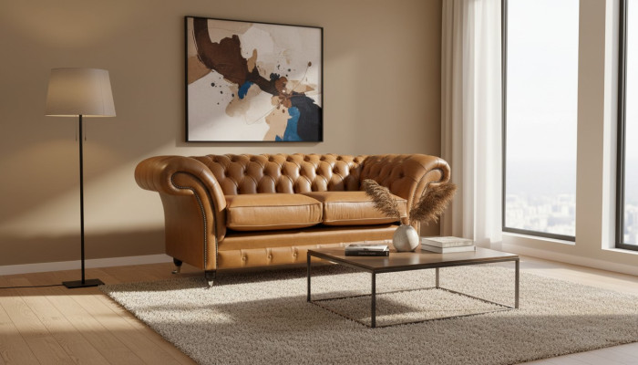 Chesterfield two-seater sofa 2 seat sofa upholstery seat leather couch brown