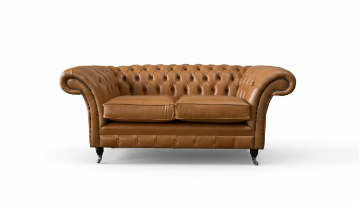 Chesterfield two-seater sofa 2 seat sofa upholstery seat leather couch brown