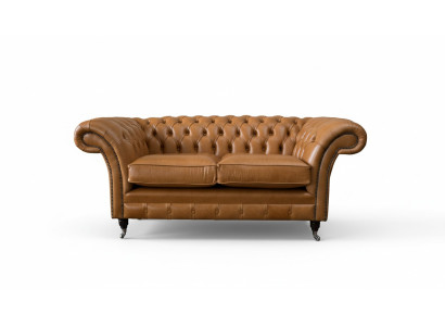Chesterfield two-seater sofa 2 seat sofa upholstery seat leather couch brown