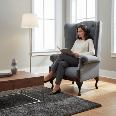 Ear chair Chesterfield armchair couch 1-seater gray fabric textile new