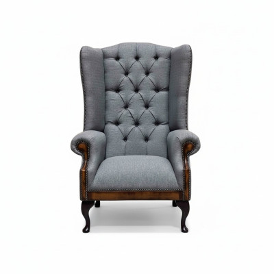 Ear chair Chesterfield armchair couch 1-seater gray fabric textile new