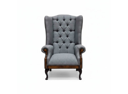 Ear chair Chesterfield armchair couch 1-seater gray fabric textile new