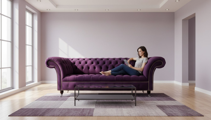 Lila Chesterfield Sofa 3-Seater Chesterfield Designer Couch Textile Fabric