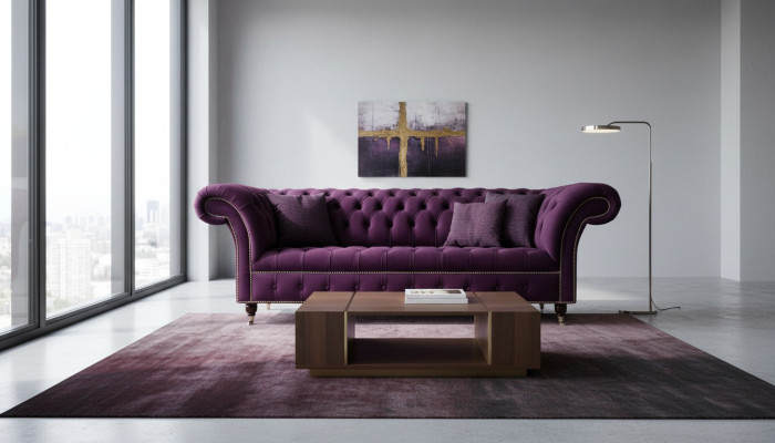 Lila Chesterfield Sofa 3-Seater Chesterfield Designer Couch Textile Fabric