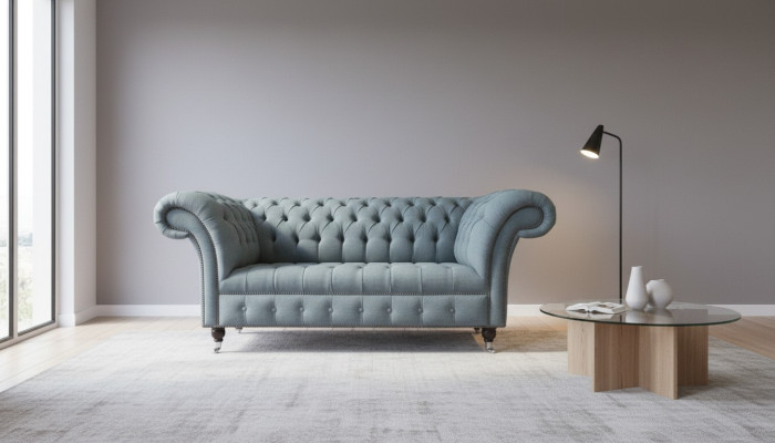 Chesterfield office seating furniture setting sofa couch 2-seater textile gray