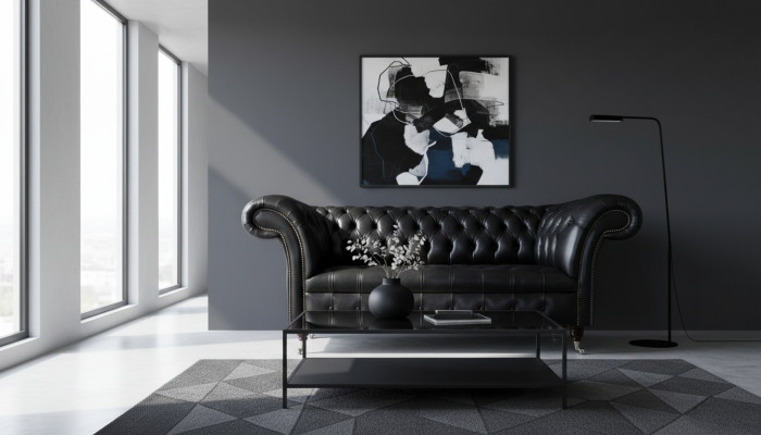 Three-seater luxury sofa 3 seater sofas leather black Chesterfield