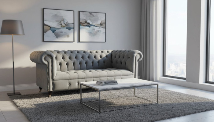 Sofa 3-seater fabric sofas couch upholstery Chesterfield couches grey three-seater