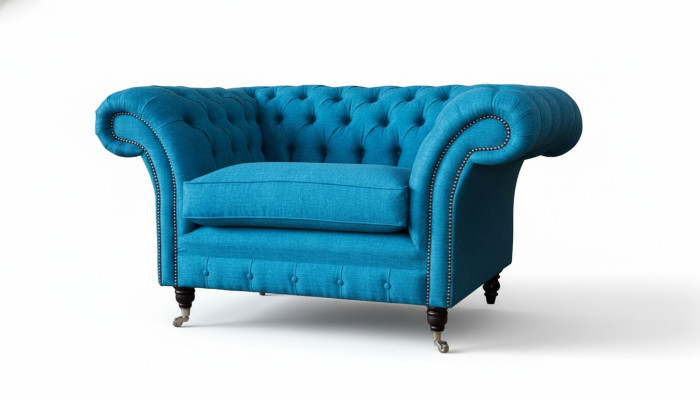 Blue Chesterfield Armchair Upholstered Sofa Couch 1.5 Seater Single Seater Fabric