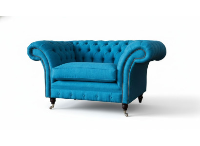 Blue Chesterfield Armchair Upholstered Sofa Couch 1.5 Seater Single Seater Fabric