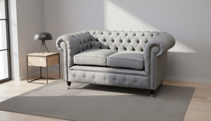 Chesterfield office seating furniture sofa couch 2 seats textile gray