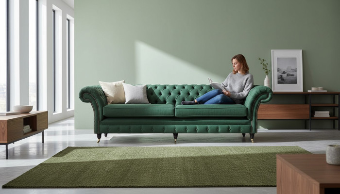 Sofa 4 Seater Green Living Room Modern Design Upholstery Fabric Luxury