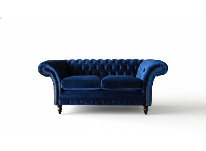 Chesterfield office seating furniture sofa couch 2-seat textile blue