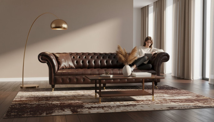 Sofa 4-seater Chesterfield Couch Luxury 245cm Leather Sofa Couches Furniture