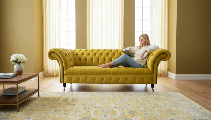 Chesterfield 3-seater upholstered couch style sofas textile fabric sofa new