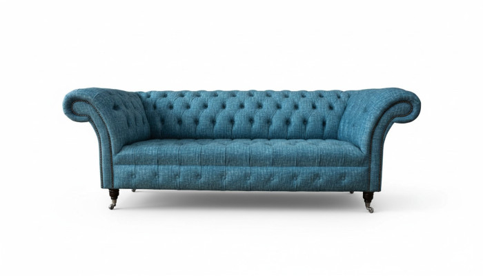 Blue three-seater velvet couch living room sofas sofa seating Chesterfield sofa
