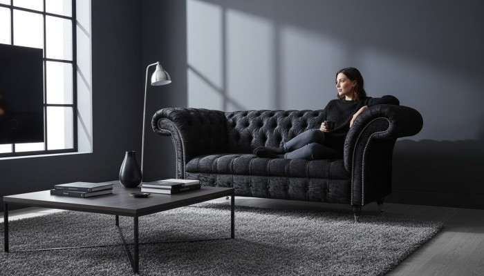 English Chesterfield office furniture set sofa couch 2 seat black