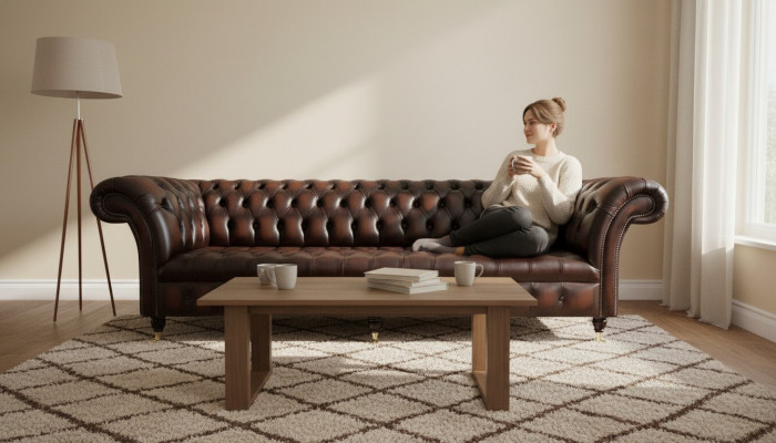 Chesterfield 4 Seater Leather Living Room Design Sofa Furniture New