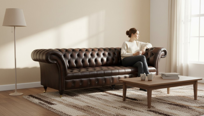 Leather Sofa, Sofa 4-Seater Couch, Luxury Classic Leather Chesterfield Sofas