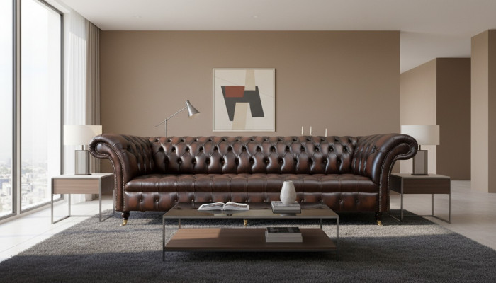Leather Sofa, Sofa 4-Seater Couch, Luxury Classic Leather Chesterfield Sofas