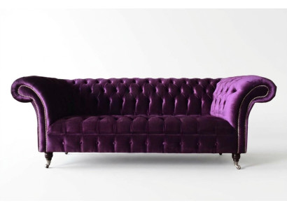 Chesterfield 3-seater design sofa upholstered seat fabric luxury couches new