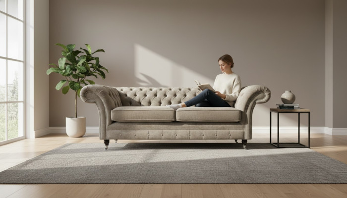 Three-seater Chesterfield sofa 3 seat sofas gray fabric living room luxury