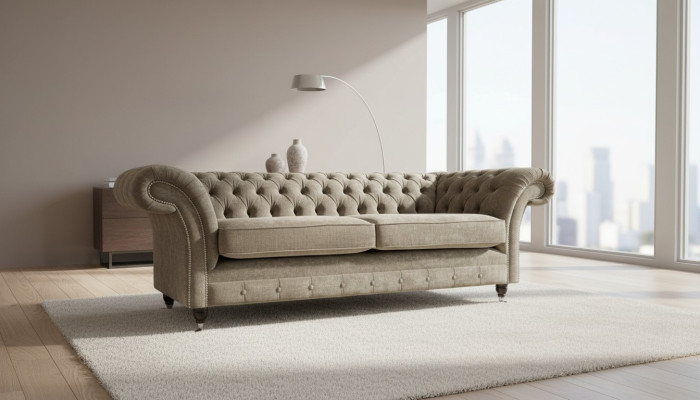 Three-seater Chesterfield sofa 3 seat sofas gray fabric living room luxury