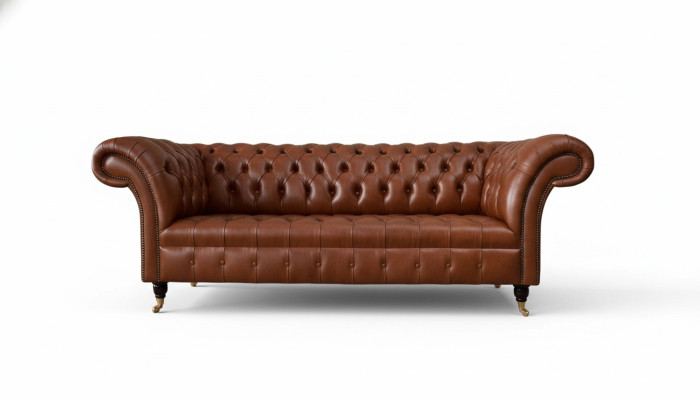 Chesterfield Sofa 3-Seater Brown Modern Upholstered Leather Living Room Design