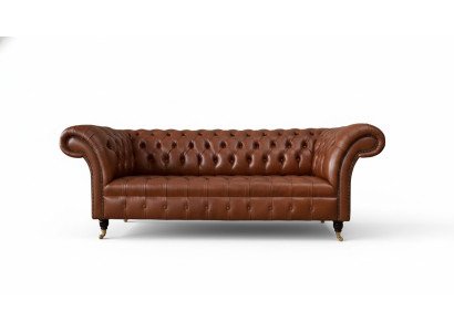 Chesterfield Sofa 3-Seater Brown Modern Upholstered Leather Living Room Design
