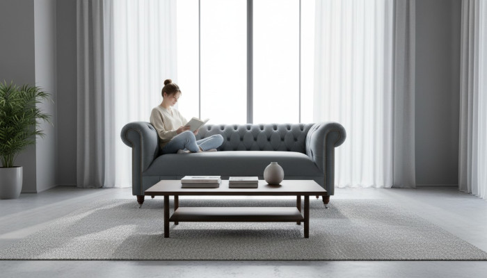 Chesterfield Textile Sofa 3 Seater Three-Seater Luxury Furniture Design Lounge