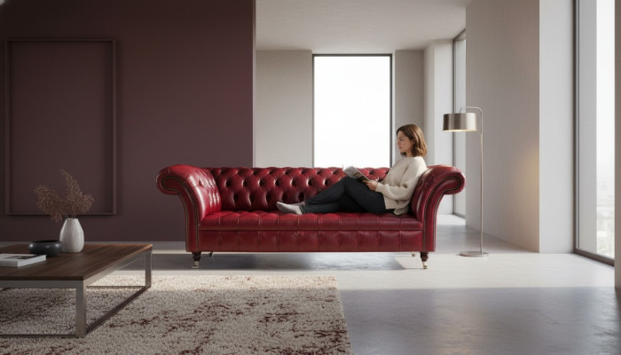 Chesterfield 3-seater leather couch upholstery luxury brown sofa furniture 230cm