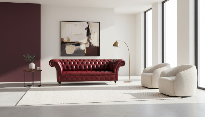 Chesterfield 3-seater leather couch upholstery luxury brown sofa furniture 230cm