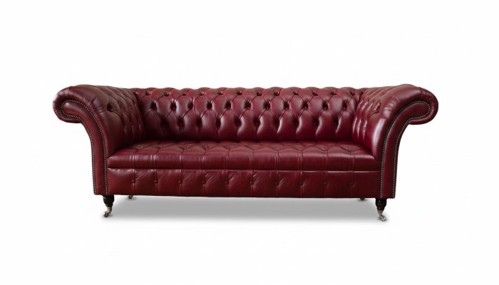 Chesterfield 3-seater leather couch upholstery luxury brown sofa furniture 230cm