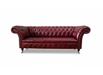 Chesterfield 3-seater leather couch upholstery luxury brown sofa furniture 230cm