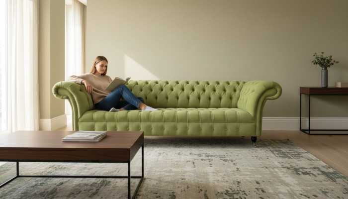 Chesterfield Green Couch Sofa Upholstery 4-Seater Couches Seating Sofas New