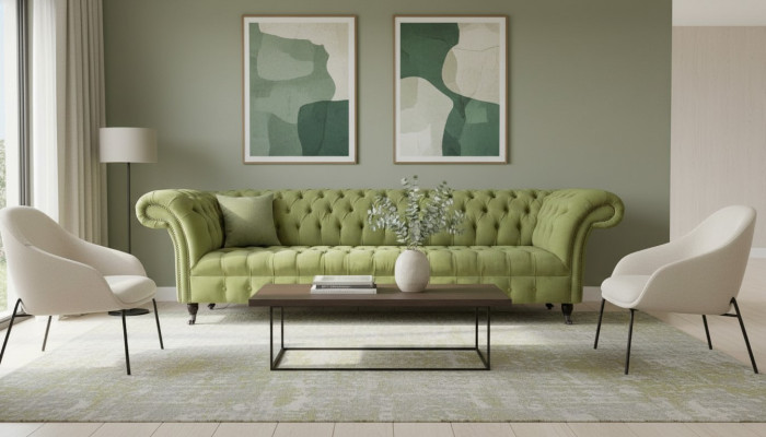 Chesterfield Green Couch Sofa Upholstery 4-Seater Couches Seating Sofas New