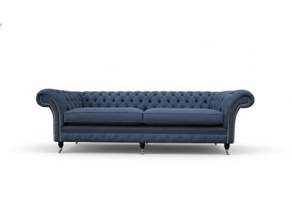 Design Chesterfield Sofa 4 Seater Fabric Couch Blue Upholstery Living Room