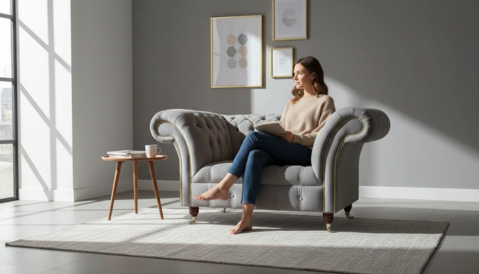 Gray Chesterfield Wingback Armchair Gray Armchair Couch Fabric Sofa Living Room