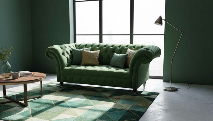 Chesterfield office furniture seating sofa couch 2-seater textile green
