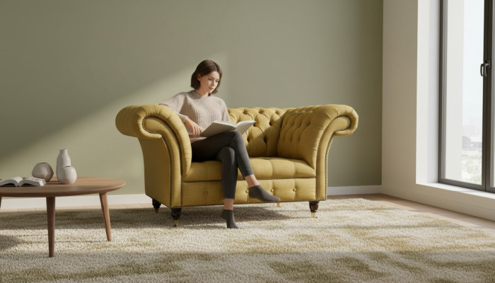Chesterfield Armchair Design Upholstered Sofa Couch Brown Textile Furniture New