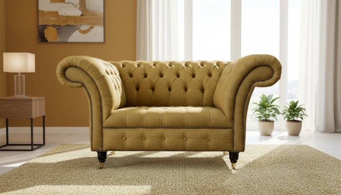 Chesterfield Armchair Design Upholstered Sofa Couch Brown Textile Furniture New