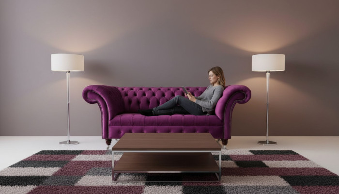 English Chesterfield office seating furniture sofa couch 2-seater violet