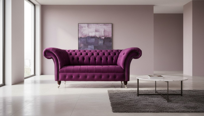 English Chesterfield office seating furniture sofa couch 2-seater violet