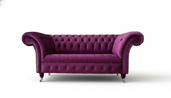 English Chesterfield office seating furniture sofa couch 2-seater violet