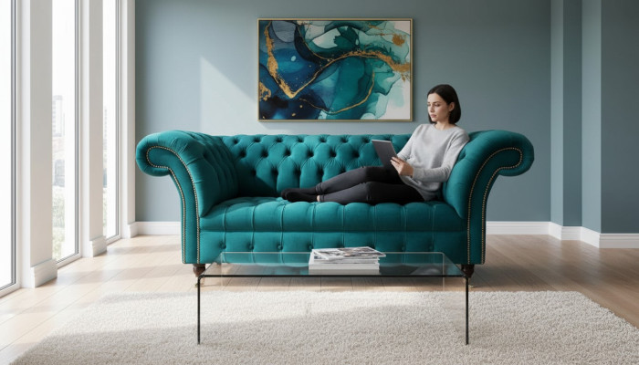 Sofa 2-seater design sofas upholstered couches textile Chesterfield seat