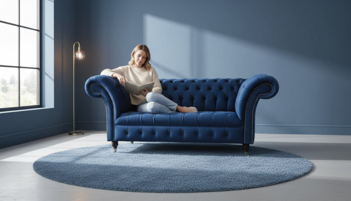 English Chesterfield office seating furniture sofa couch 2-seater royal blue