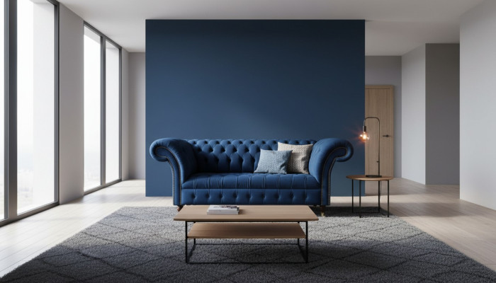 English Chesterfield office seating furniture sofa couch 2-seater royal blue