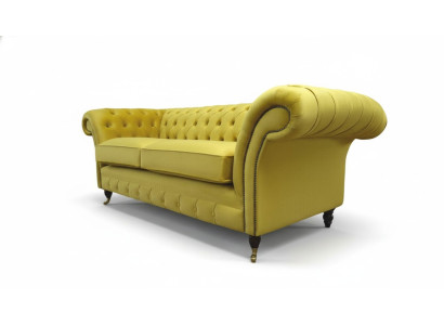 Textile 3 Seater Blue Fabric Design Couch Upholstery 230cm Chesterfield Sofa