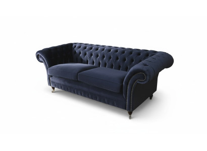 Classic Chesterfield Living Room Velvet Couch Blue 3-Seater Fabric Sofas